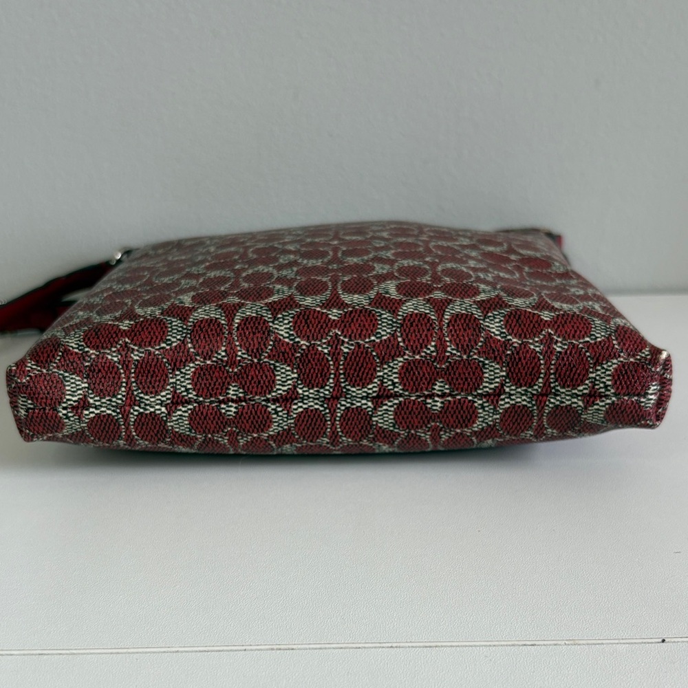 Coach Signature Red Crossbody Bag Leather Trim - Picture 10 of 13